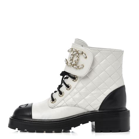 chanel black and white lace up boots|chanel quilted combat boots.